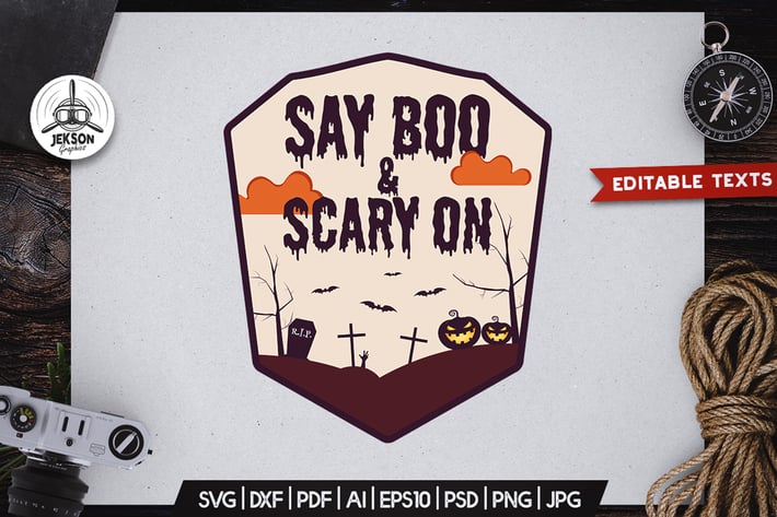Say Boo Scary On Halloween Logo Retro Vector Badge