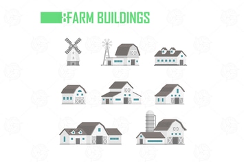 Farm buildings set of objects 