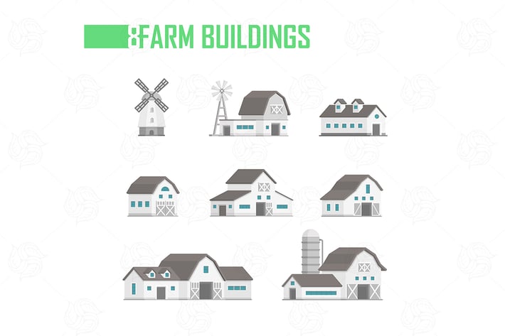 Farm buildings set of objects 
