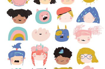 Vector illustration of a cute kids faces on a whit