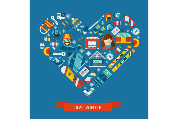 Love Winter Activity Flat Icons Heart Shape