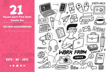 Kawaii Work From Home Doodle Set
