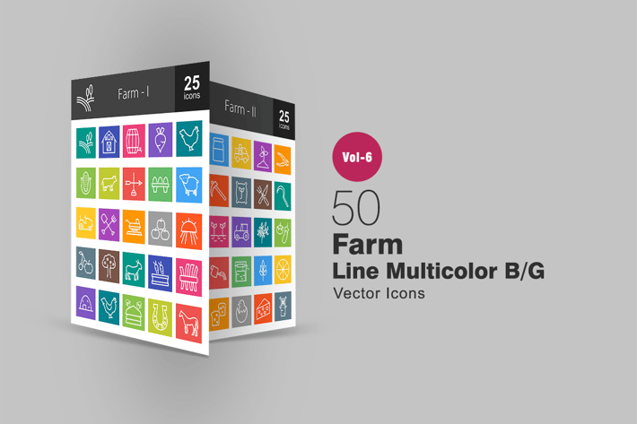 50 Farm Line Multicolor B/G Icons