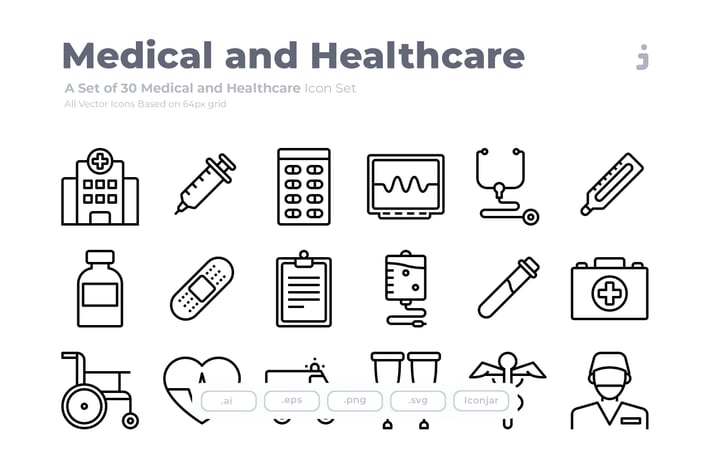 30 Medical and Healthcare Icons - Outliner