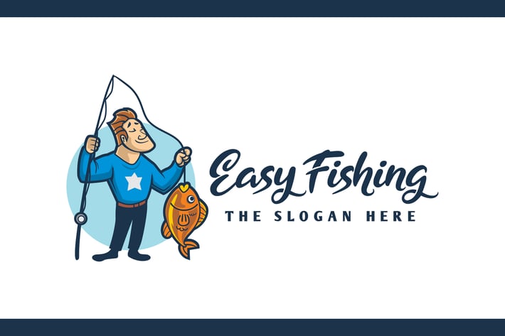 Cartoon Angler Character Mascot Logo