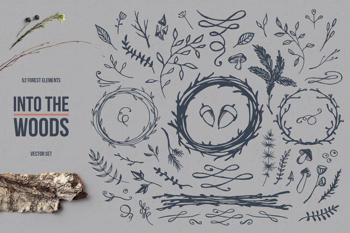 Into The Woods. Set of 52 Forest Elements