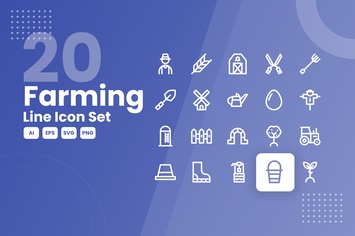 20 Farming Line Icon Set