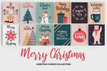 Set of flat modern hand drawn Christmas cards