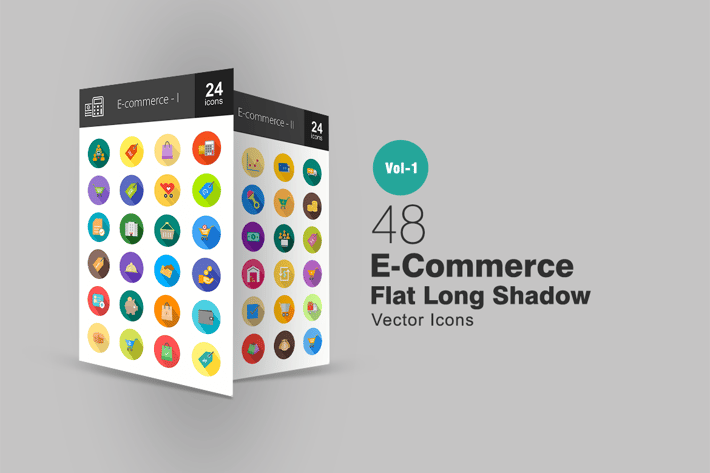 48 Ecommerce Flat Long Shadow Icons