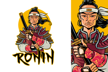 Ronin Holding Katana Portrait Logo
