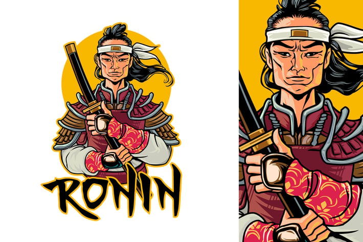 Ronin Holding Katana Portrait Logo