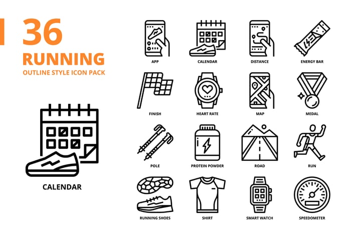 Running Outline Style Icon Set