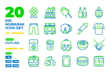 Eid Mubarak Icon Set (Outline)