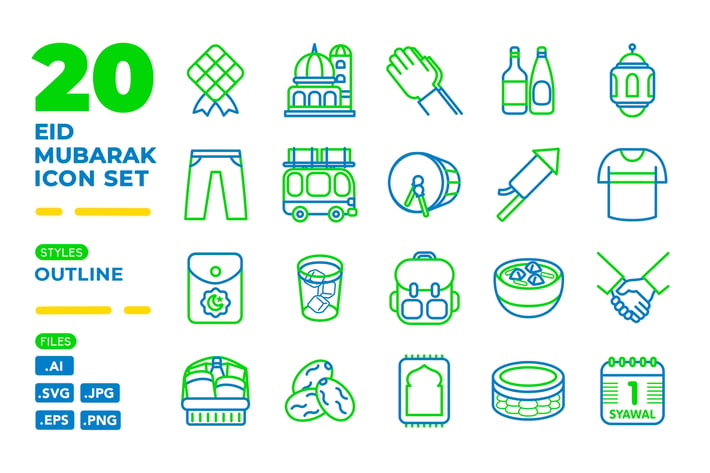 Eid Mubarak Icon Set (Outline)