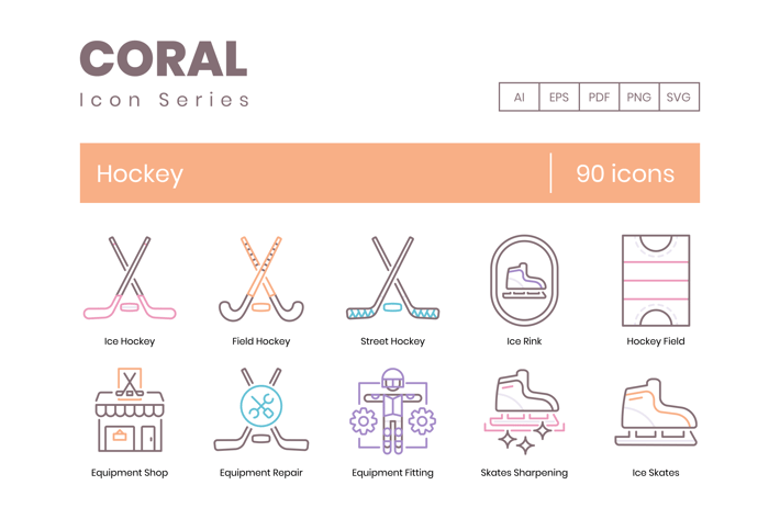 90 Hockey Line Icons 