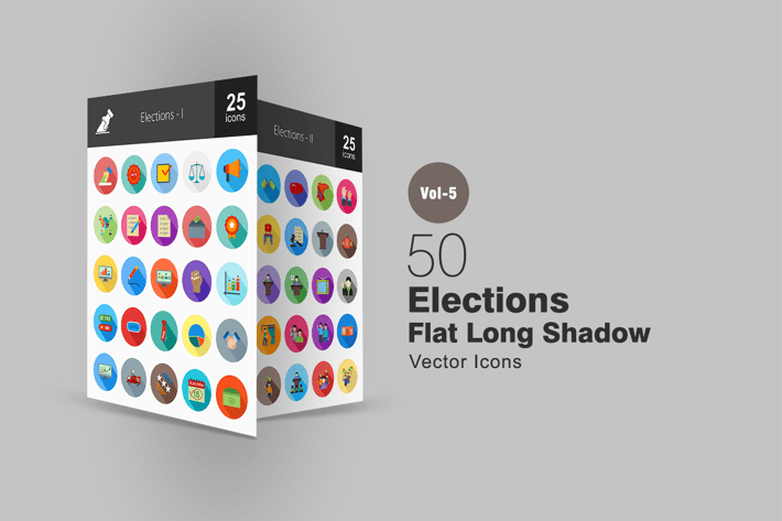 50 Elections Flat Shadowed Icons