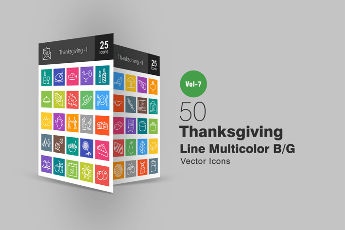 50 Thanksgiving Line Multicolor B/G Icons