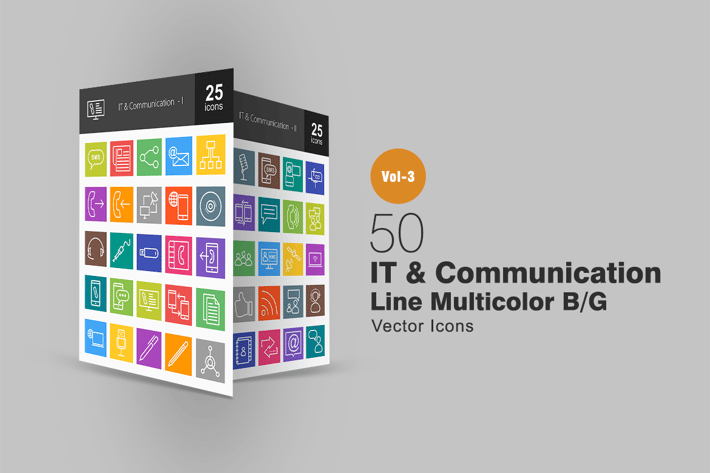 50 IT & Communication Line Multicolor Icons