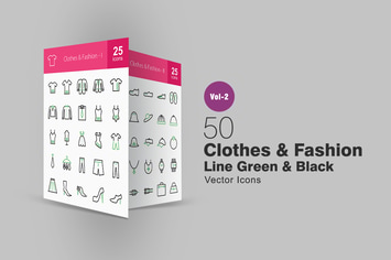 50 Clothes & Fashion Line Green & Black Icons