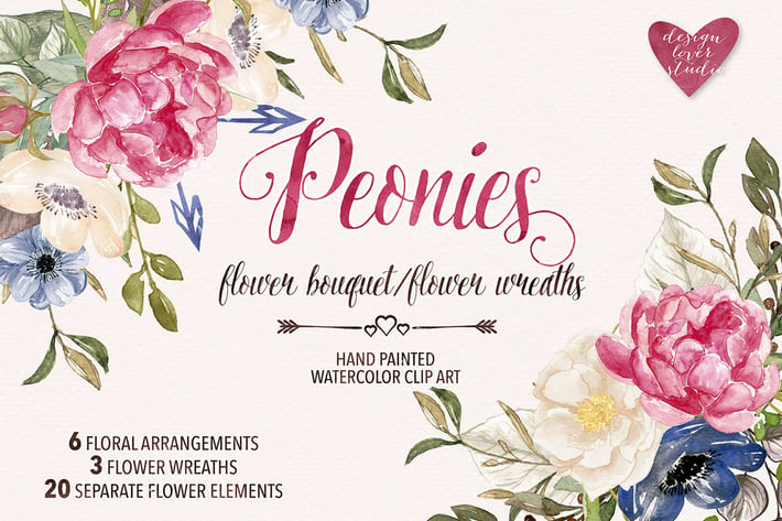 Watercolor Peonies wreaths/bouquets