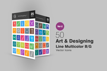 50 Art & Designing Line Multicolor Icons