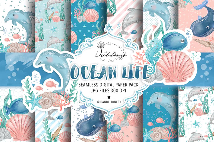 Ocean Life digital paper pack