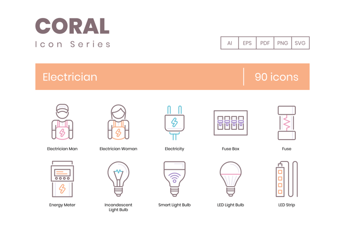 90 Electrician Line Icons