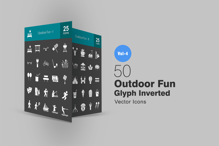 50 Outdoor Fun Glyph Inverted Icons
