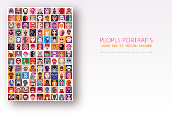 Large set of people portraits, vector avatars