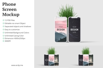 Phone Screen Mockup - 12 PSD Files