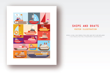 Ships and Boats pop art vector design