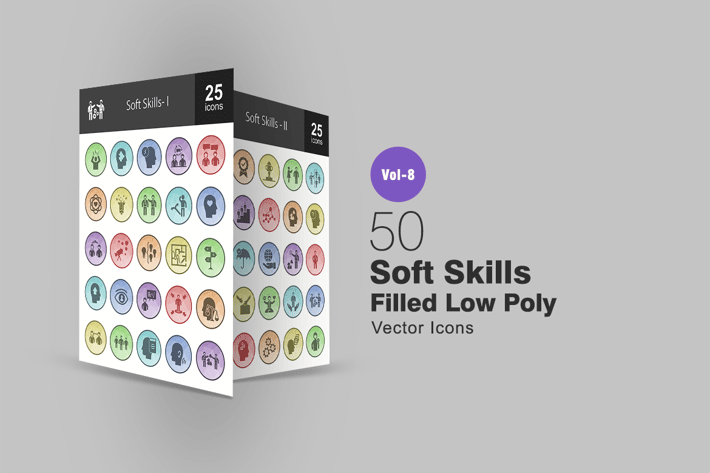 50 Soft Skills Filled Low Poly Icons