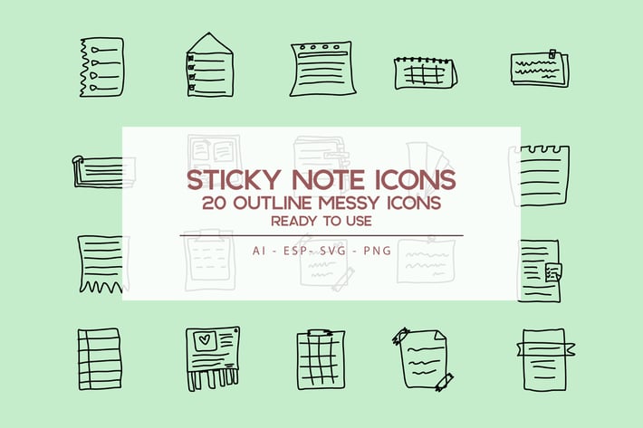 Outline Sticky Note Icons set