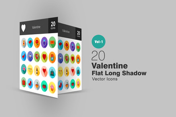 20 Valentine Flat Long Shadow Icons