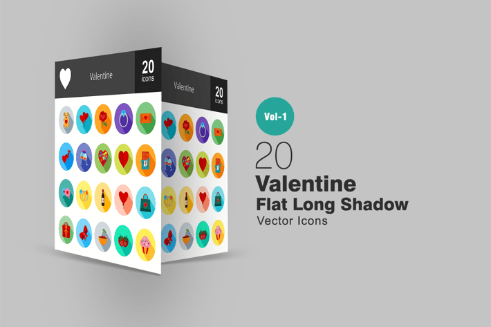 20 Valentine Flat Long Shadow Icons