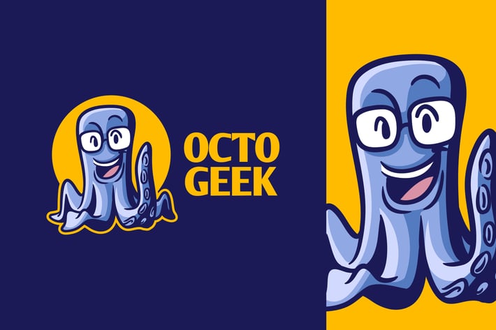 Cartoon Smart Geek Octopus Character Mascot Logo