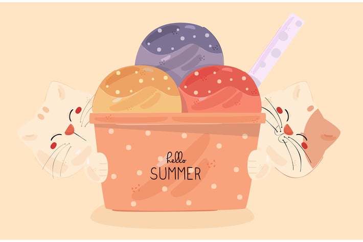Ice Cream Cup with Cat Characters Illustration