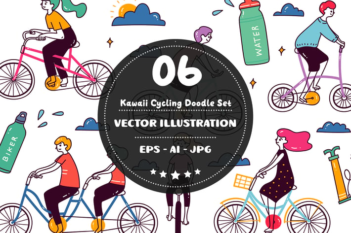 Kawaii Cycling Doodle Set