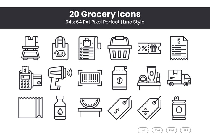 20 Grocery  Icons Set - Line