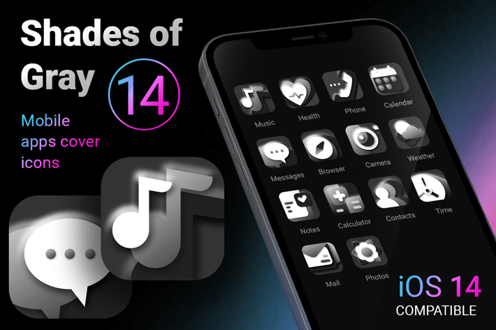 iOS 14 App Icons | shades of gray