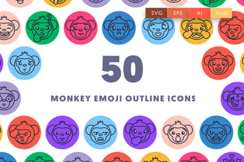 50 Monkey Emoji Outline Icons