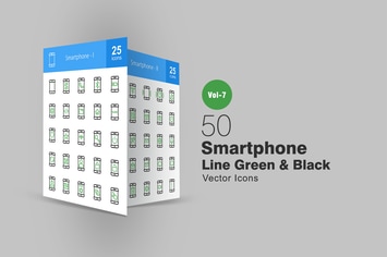 50 Smartphone Green & Black Line Icons