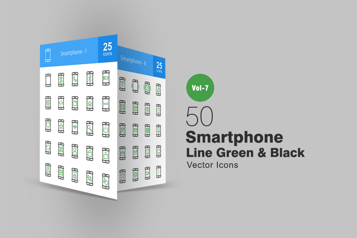 50 Smartphone Green & Black Line Icons