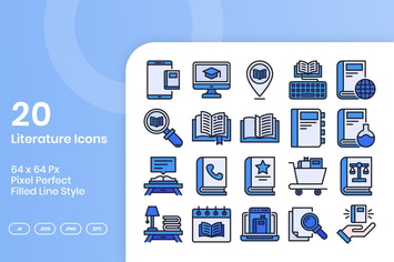 20 Literature Icons Set - Filled Line