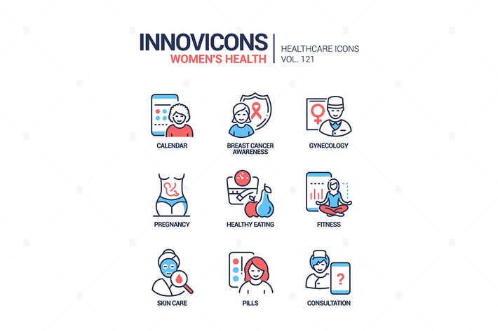 Women health - line design style icons set