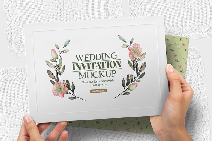 Hands Holding Invitation Mockup Wedding