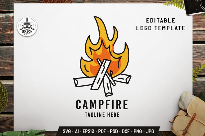 Campfire Label Template. Camping Emblem Design