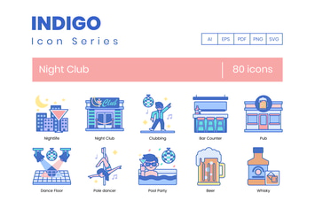 80 Night Club Line Icons