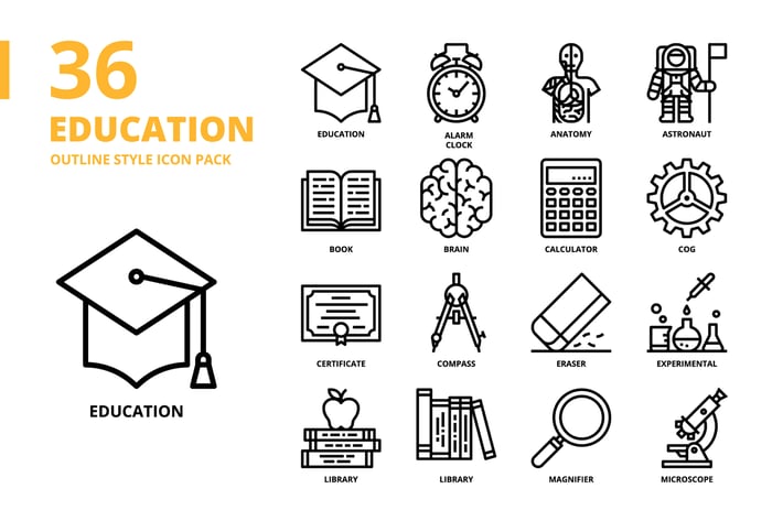 Education Outline Style Icon Set