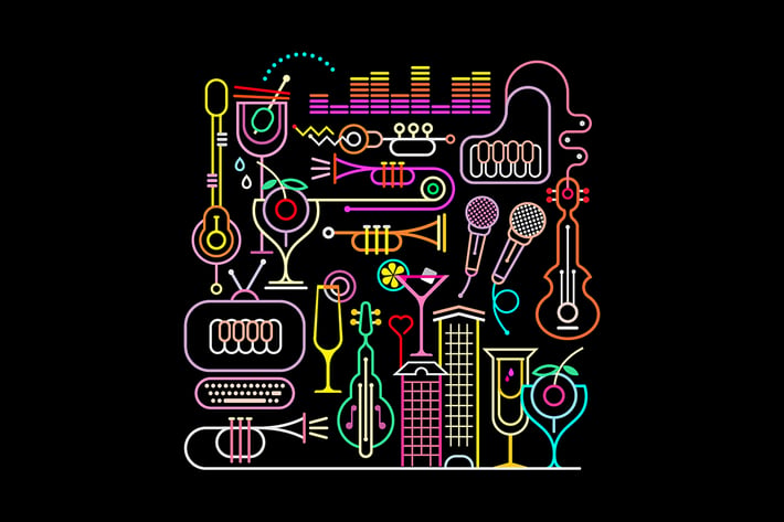 Neon Colors on a black Music Party illustration